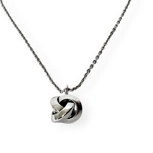 Silver Tone Choker Pendant Necklace Polished Curved Knot Refined Elegance Dainty